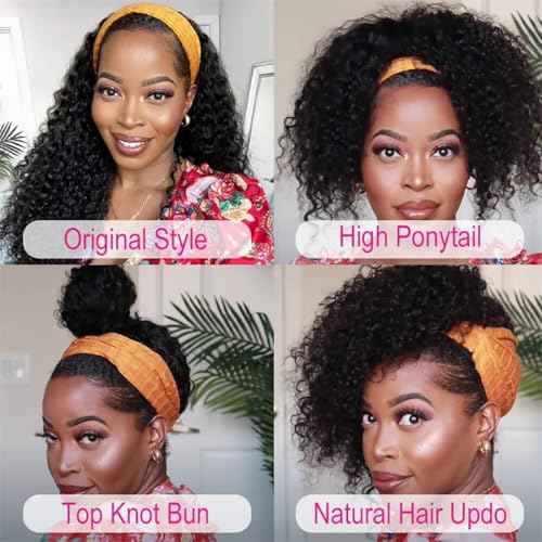 Deep Wave Headband Wig Human Hair for Black Women None Lace Front Wigs Curly Human Hair Headband Wig Glueless Wear and Go Water Wave Headband Wigs 22 Inch