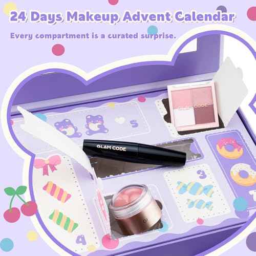 Glam Code 24 Day Makeup Advent Calendar 2025, Beauty Makeup Gift Set for Teen Girls & Adlut Women, Christmas Countdown Calendar Holiday Surprise Full Cosmetic Kit (Purple)