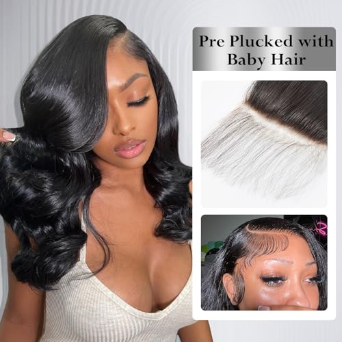 ASHINE 5x5 HD Lace Closure Body Wave Straight Human Hair 5x5 Real HD Lace Closure Invisible Bleached Knots Pre Plucked with Baby Hair Natural Hairline 18 Inch