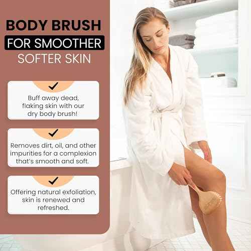 SHASH Since 1869 Hand Made in Germany - Smooth 100% Boar Bristle Body Brush, Gently Exfoliates Skin for a Softer, Smoother Complexion, Dry Brush Body Scrubber Promotes Circulation for a Healthy Glow