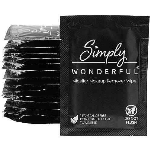 Simply Wonderful 100 Count Biodegradable Makeup Remover Wipes, Micellar Water, Plant-Based, Individually Wrapped, 5" x 7"