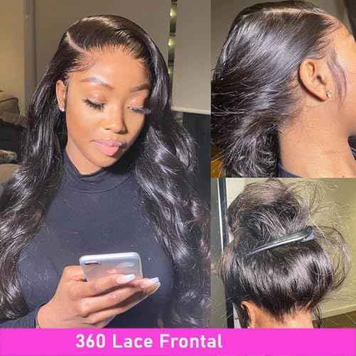 360 Lace Frontal Human Hair Body Wave Transparent 360 Frontal hd Lace Closure With Baby Hair 150% Density Raw Virgin Human Hair Natural Color (22 Inch)