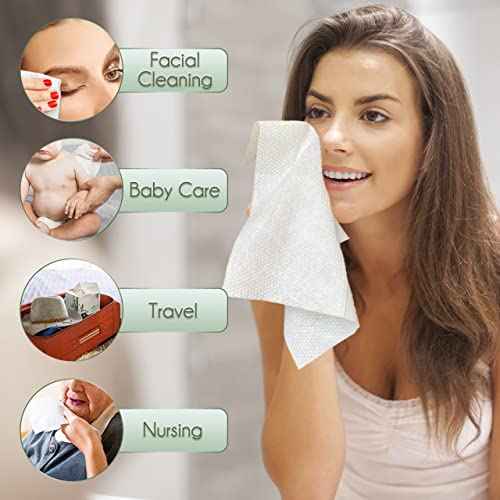 Bamboo Viscose Disposable Face Towel Biodegradable Large Dry Face Wipes 120 Count Extra Thick Soft Clean Facial Towels for Sensitive Skin, Makeup Removing, Facial Cleansing