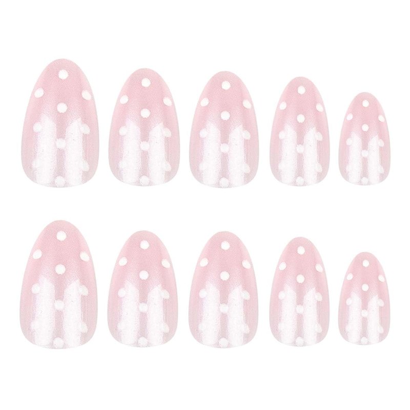 Polka Dot Press | Short Almond Press-On Nails in Soft Pink with White Dots | Glossy Finish | 24 Pcs