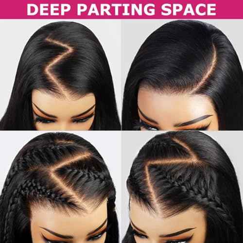 Lace Front Wigs Human Hair Pre Plucked HD Transparent Lace Frontal Wig Bralizian Virgin Human Hair Tiny Knots Natural Hairline with BabyHair (1B Black, 26 Inch)