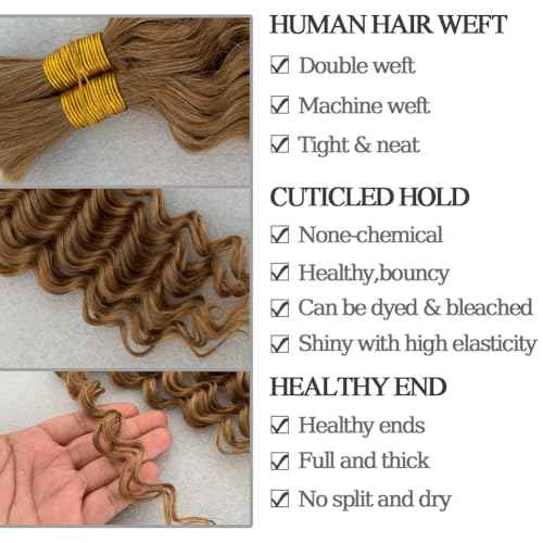 Human Braiding Hair For Braids 24 Inch 100g/2Bundles Deep Wave Bulk Human Hair For Braiding Wet And Wavy Human Hair Extensions For Braids 12A No Weft Bulk Human Hair Honey Blonde