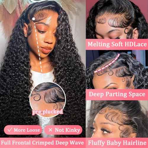 26 Inch Deep Wave Lace Front Wigs Human Hair 210 Density 13x6 Curly HD Transparent Lace Front Wigs Human Hair Pre Plucked with Baby Hair