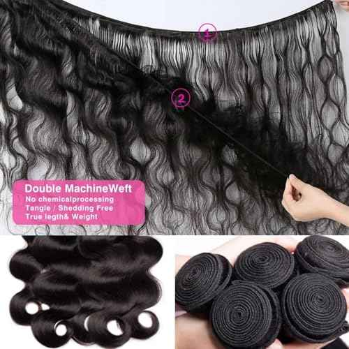 12A human Hair Bundles With Closure(14 16 18+12) Body Wave Bundles Human Hair With 4x4 Lace Closure Human Hair Brazilian Virgin Hair Weave Bundle With Closure Free Part