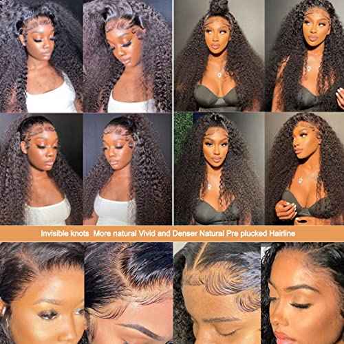 13x6 Kinky Curly Lace Front Wigs for Women Afro Kinky Curly Glueless Human Hair Wigs 180% Density Pre Plucked With Baby Hair HD Transparent 14Inch Kinky Curly Wigs