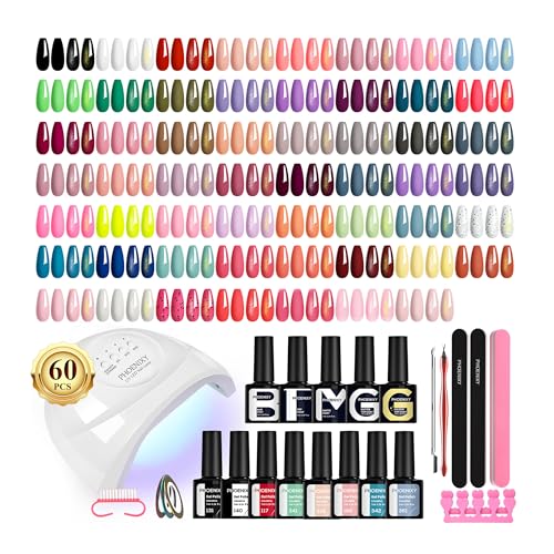 PHOENIXY 71 Pcs Gel Nail Polish Kit with U V Light, 55 Colours Gel Polish with 5 Pcs Base Top Coat Manicure Starter Nail Polish Set Christmas Gifts for Women ST9018