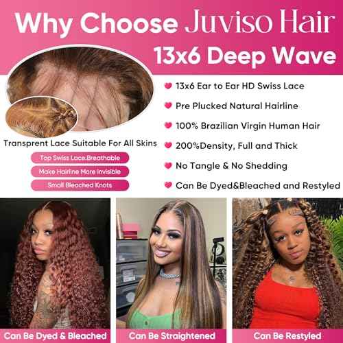 28 Inch Highlight Ombre Lace Front Wigs Human Hair 13x6 HD P4/27 Honey Blonde Deep Wave Lace Frontal Wigs 200 Density Pre Plucked Glueless Human Hair Wigs for Women