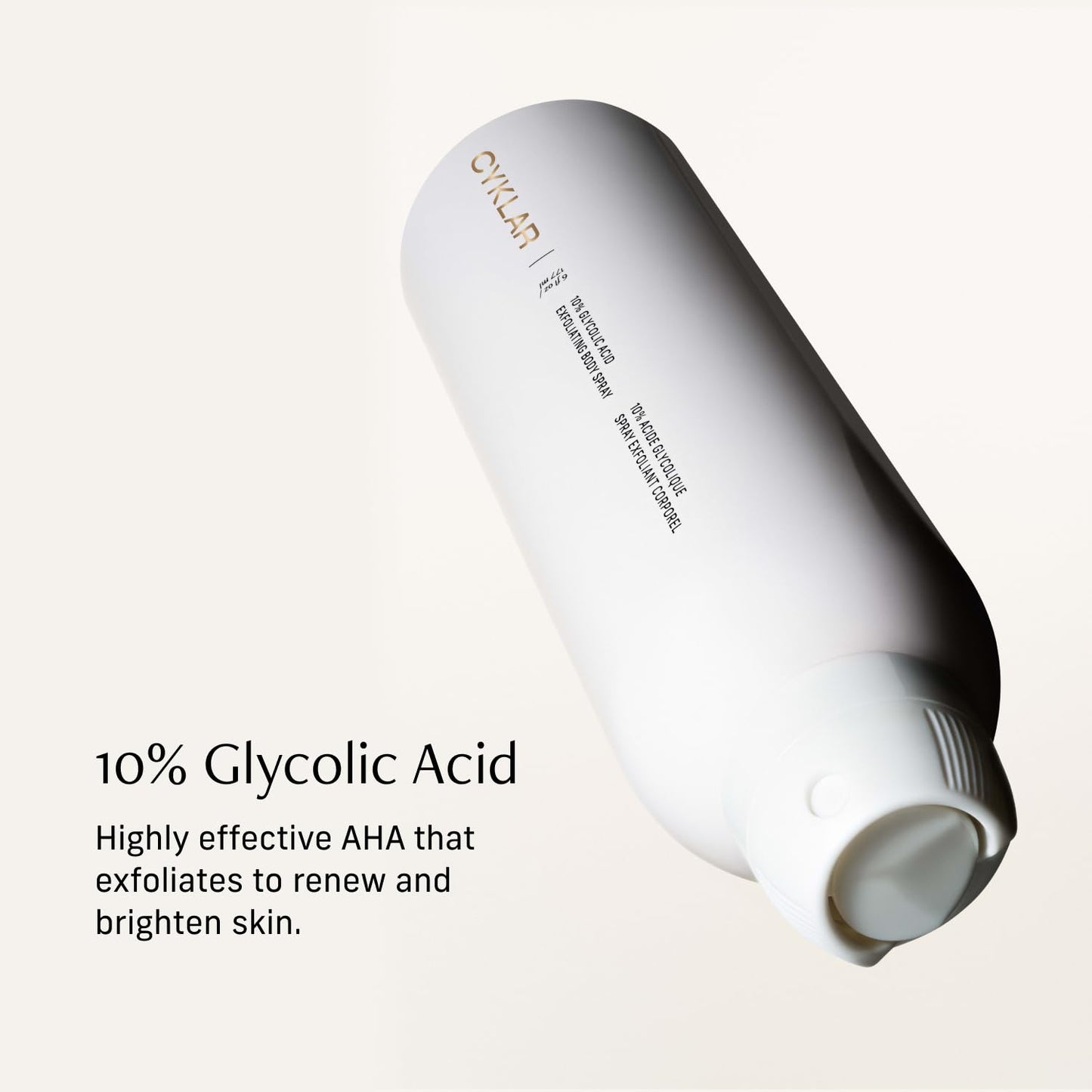 Cyklar Glycolic Acid Exfoliating Body Spray – 10% AHA Toner for Face & Body. Skin-Smoothing Spray with Peptides & Enzymes – Fragrance-Free, 6 fl oz
