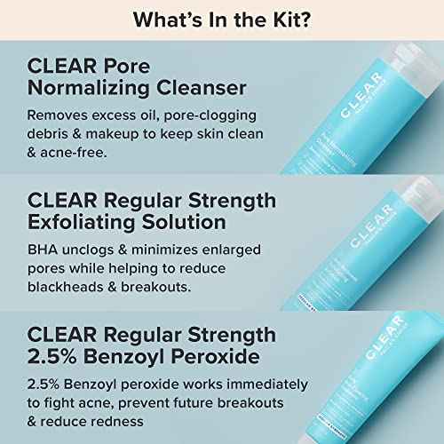 Paula's Choice CLEAR 3-Piece Acne Kit, Includes Daily Cleanser, 2% Salicylic Acid Exfoliant & Benzoyl Peroxide Treatment, Prevents & Treats Mild to Severe Acne & Breakouts, Fragrance-Free, Set of 3