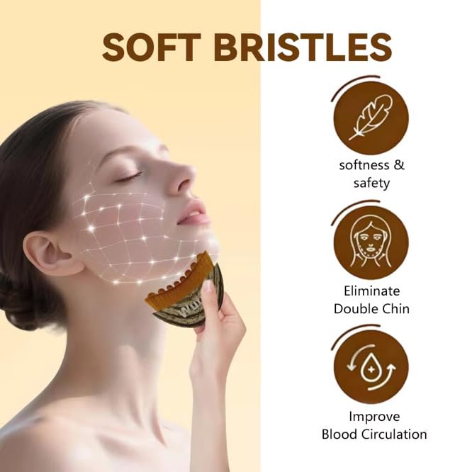 Wutre 2 Pcs Lymphatic Drainage Face Brush for Facial Contouring & Sculpting - Natural Soft Bristle Face Dry Brush for Anti-Puffiness & Detox - Jawline, Chin & Neck Massager for Skin Radiance & Lifting