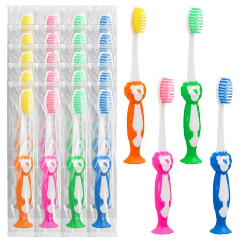 Disposable Toddler Toothbrushes - Pack of 120, Manual Suction Cup Bulk Kids Toothbrushes Individually Wrapped Animal Toothbrush for Home, School, Camp, Daycare, Travel