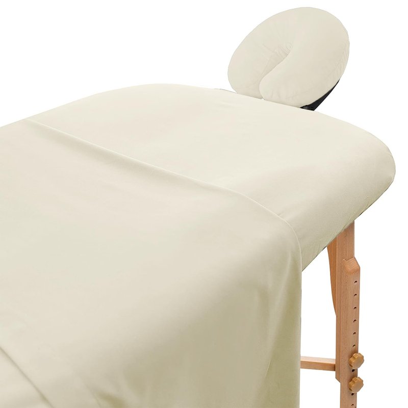 Microfiber Massage Table Sheets Sets 3 Pcs Premium Massage Table Cover Includes Flat, Fitted Massage Sheets Sets & Face Cradle Cover, Soft Massage Bed Cover - Natural Massage Bed Sheets