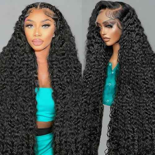 30 Inch 13x6 Deep Wave Lace Front Wigs Human Hair Hd Lace Frontal Wig 200 Denisty Deep Wave Wig Human Hair Lace Front Wigs Natural Black Pre Plucked Deep Curly Lace Frontal Wig for Women