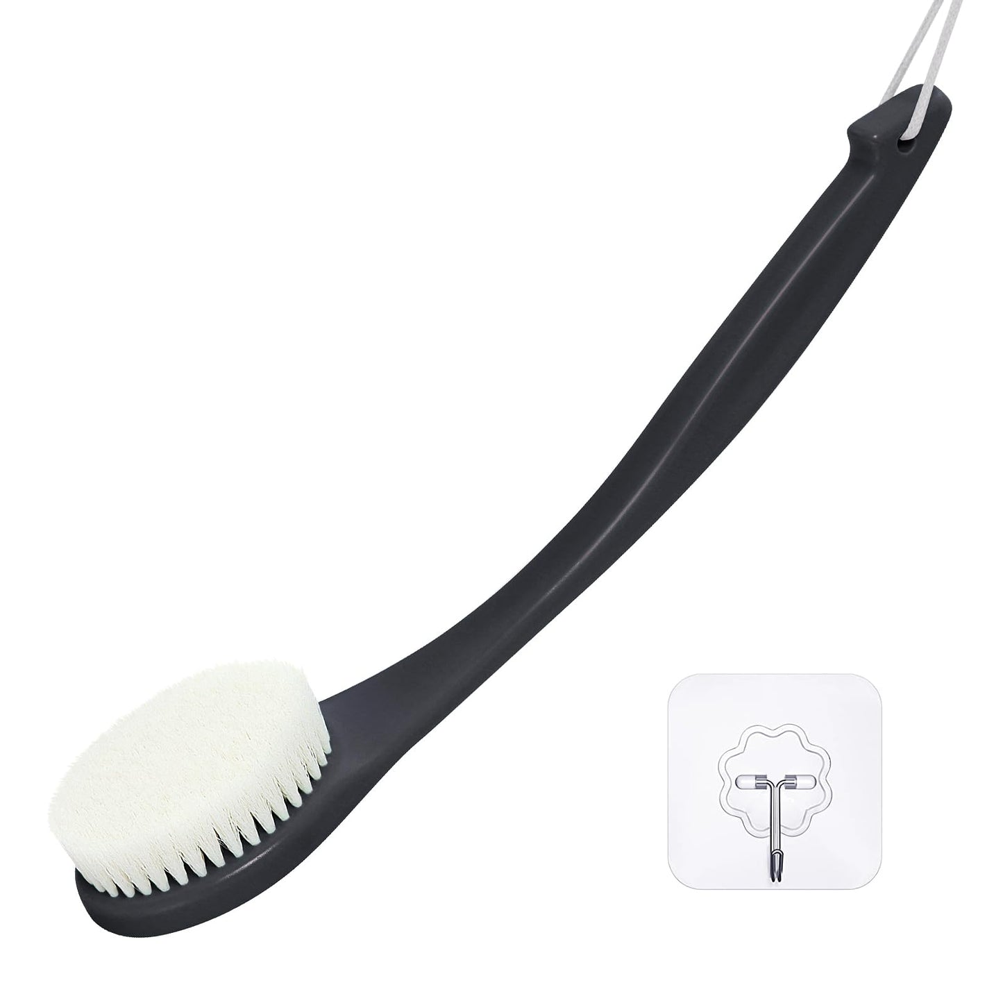 Exfoliating Shower Brush Bath Body Brush, Never Mold 15" Back Brush Long Handle for Shower, Dry Brushing Body Brush or Wet Brush with Moderate Bristle, Black