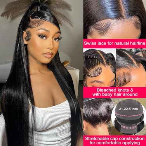 26 Inch 13x6 Lace Front Human Hair Wigs 180 Density Pre Plucked Straight HD Lace Wigs Human Hair 13x6 Straight Lace Frontal Wigs Human Hair Wigs for Women Glueless Wig