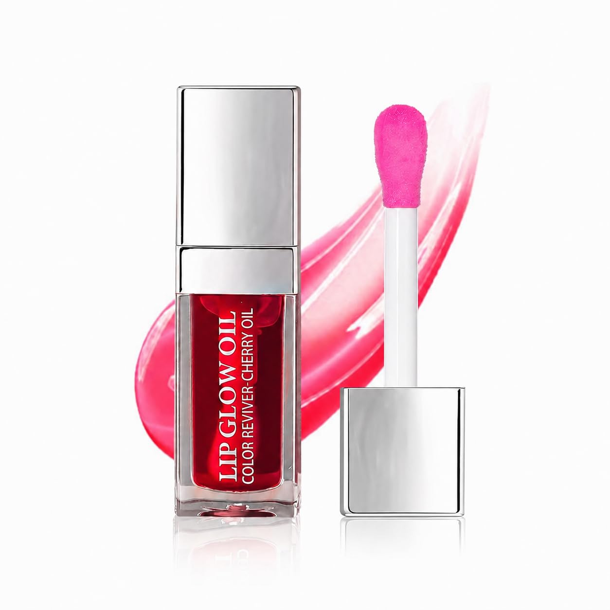 GECOMO Hydrating Lip Glow Oil, Lip Oil Gloss Transparent Toot Tinted Nourishing Long Lasting Repairing Lightening Lip Lines (CHERRY) 0.2 OZ