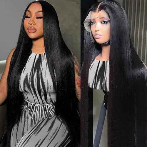 Lace Front Wigs Human Hair 200 Density 13x6 HD Transparent Straight Lace Front Wigs Human Hair Pre Plucked Glueless Lace Frontal Wigs Natural Black Color 26inch