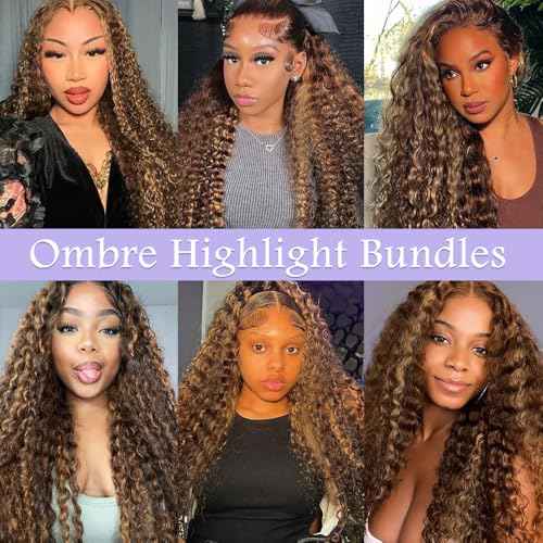 30 32 34 inch Highlight Bundles Ombre Brown Human Hair Bundles Dark Brown Deep Wave Bundle 4/30 Deep Wave Bundle