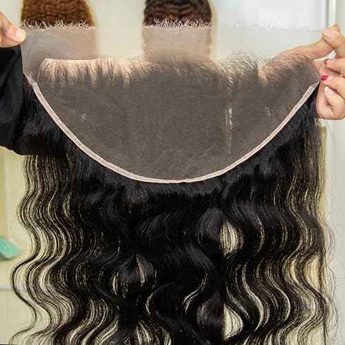 KRN 13x6 Real HD Lace Frontal Body Wave, Ultra-Thin Invisible Lace Human Hair Natural Black 12A Brazilian Virgin Hair Single Knot HD Frontal 13x6 Pre-Plucked with Baby Hair 14 Inch