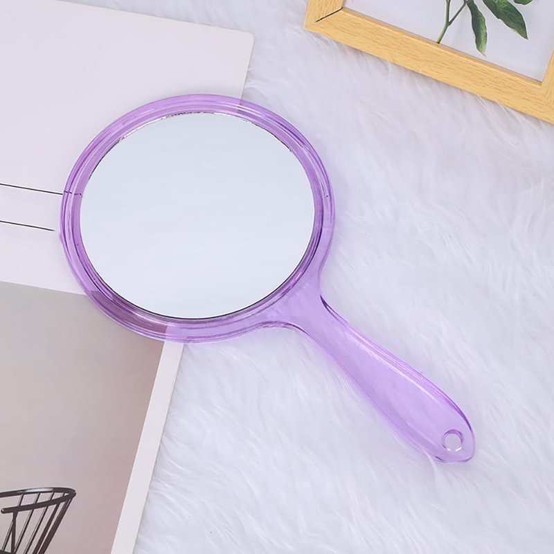 GSHLLO Double Sided Makeup Hand Mirror Handheld Travel Mirror Portable Cosmetic Mirror Hand Held 2X Magnifying Mirrors Hairdressing Hand Mirror Round Barber Mirror with Handle Purple