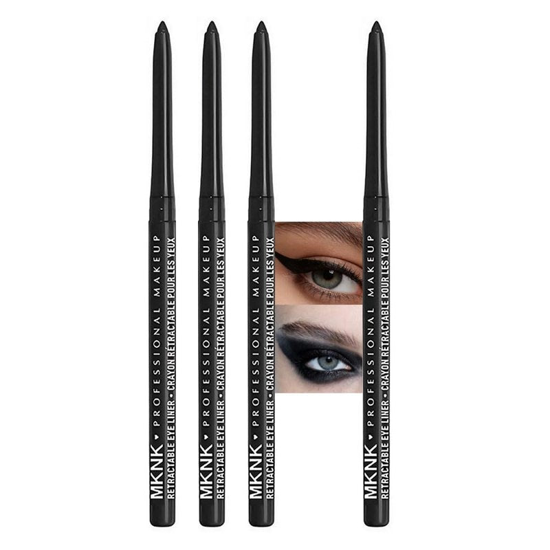 4Pcs Retractable Creamy Eyeliner & Eyeshadow Sticks for Women, Black White Brown Blue Purple Green Gray Colors, Ultra Pigmented Eye Pencils, Matte Satin Finish,Vegan,Cruelty-Free (4 Pcs: 02# Black)