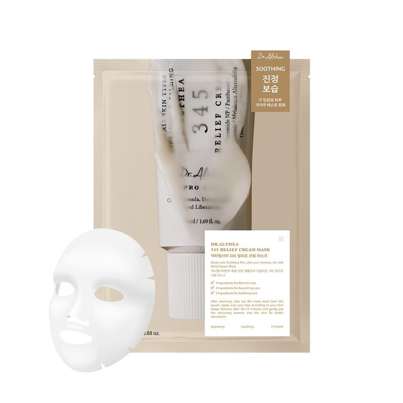 Dr.Althea 345 Relief Cream Mask | Daily Soothing Recovery and Blemish Care with Niacinamide & Tea Tree Leaf Water | Face Mask for Hydration & Skin Barrier Care | Vegan Korean Skincare (Pack of 4)