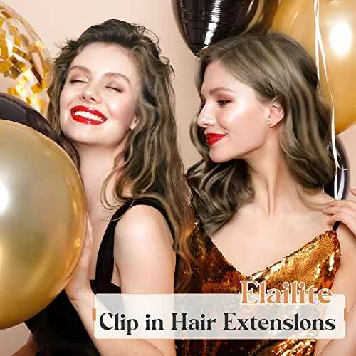 Elailite Clip in Human Hair Extensions, 125g 16 Inch 7pcs #1B Natural Black 100 Real Human Hair, Double Weft Handmade Soft Natural Straight Brazilian Virgin Remy Human Hair for Women