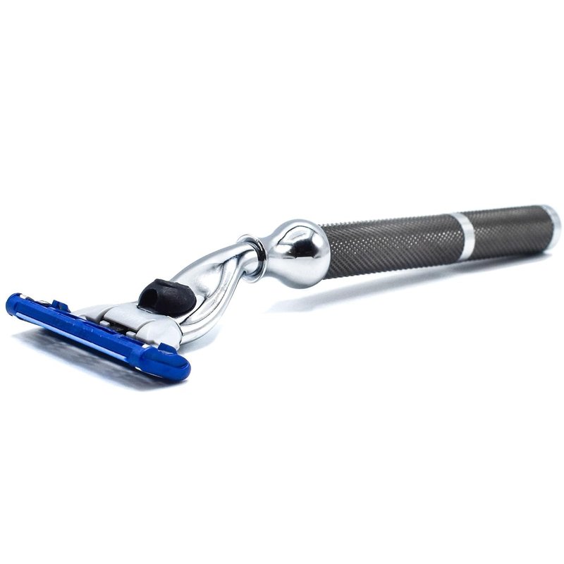 Parker 42M 43M Heavyweight All-Metal Triple Blade Razor – Shaving Razor with Brass Frame + Deluxe Textured Graphite Handle – One Gillette Mach 3 Razor Blade Included