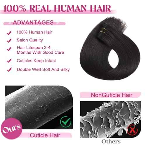 Clip in Hair Extensions Real Human Hair, Remy Human Hair Clip in Extensions for Black Women, Invisible Natural Straight Seamless Clip ins Hair Extensions 8pcs Double Weft #1B 24inch 120g