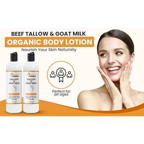 Tallow & Goat Milk Body Lotion for Sensitive Skin, Organic moisturizing Lotion - Soothes Dry skin, Goat Milk face and body Moisturizer - Handmade Tallow for skin cream (8 OZ, Oatmeal & Honey)