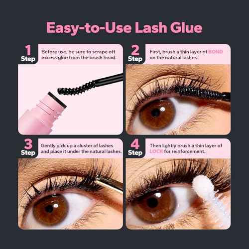 Choppie Lash Cluster Glue (0.17 fl.oz), 2-in-1 Super Strong Hold and Long Lasting 48-72 Hours Lash Glue for Eyelash Clusters, Quick Drying Waterproof Professional Eyelash Extension Adhesive