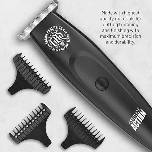 GA.MA Italy Absolute Action T-Blade Trimmer, Corded or Cordless Outliner, DLC Balding Blade, 7000 RPM Motor, Lithium Battery, 3 Combs