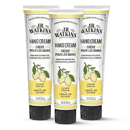 J.R. Watkins Natural Moisturizing Hand Cream, Hydrating Hand Moisturizer with Shea Butter, Cocoa Butter, and Avocado Oil, Cruelty Free, 3.3oz, Lemon Cream, 3 Pack