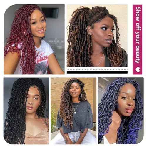 24 Inch Goddess Locs Crochet Hair 8 Packs Faux Locs Crochet Hair for Black Women 1B/Bug Pre Looped River Locs Crochet Hair with Curly Ends