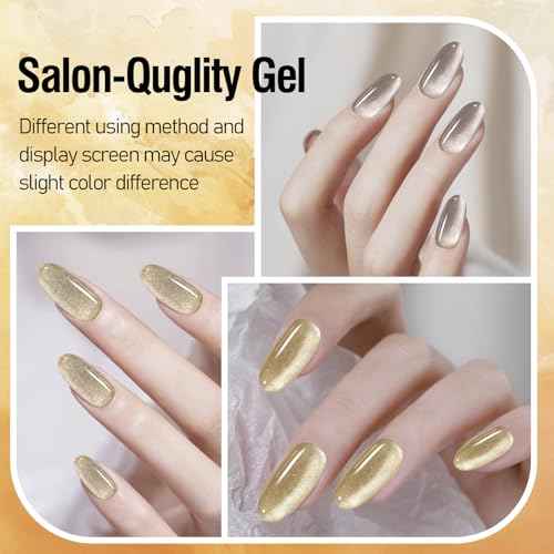 ADHERE Cat Eye Gel Nail Polish Set 12ML, 7 Colors Holographic Cat Eye Glitter Gel Polish Set Orange Brown Fall Nail Gel Polish Kit with Magnet Soak Off LED Nail Art Gel DIY Salon Gifts For Women