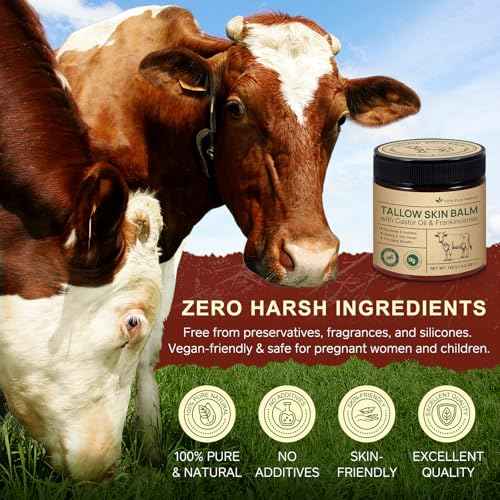Beef Tallow Balm with Frankincense and Castor oil 4.2 fl.oz, 100% Grass-Fed Tallow for Skin Care, Face & Body Moisturizer for Skin Hydrating & Nourishing, Sensitive Skin & Dry Skin Age Defying