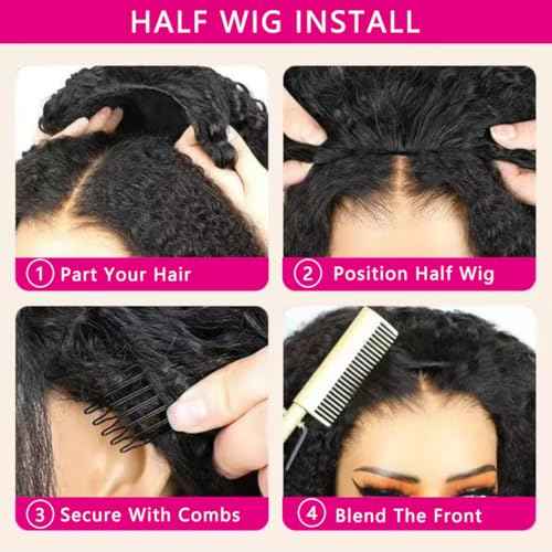 Half Wig Human Hair 200% Density Water Wave Glueless Wigs Human Hair 3 In 1 Drawstring Seamless Flip Over with Adjustable String Invisible Hairline Beginner Friendly Headband Wig 20 Inch