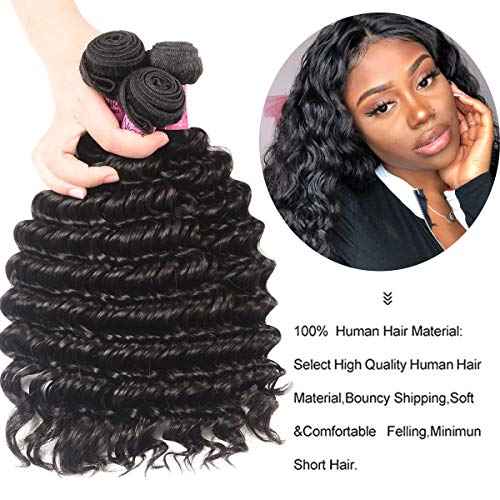 UNICE Deep Wave Human Hair Weave 1 Bundle 20 inch Unprocessed Brazilian Virgin Human Hair Sew in Extensions Natural Black Color Can be Dyed and Bleached