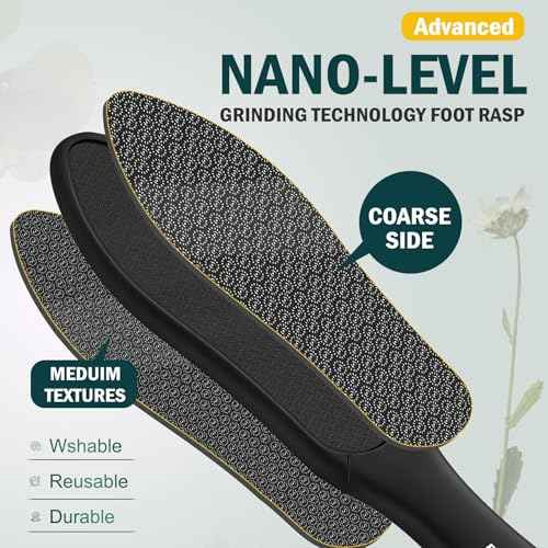 FVION Double-Sided Nano Glass Foot File for Callus Remover - Highly Effective Hard and Dead Skin Remover for Cracked Heels and Dry Skin (Black)