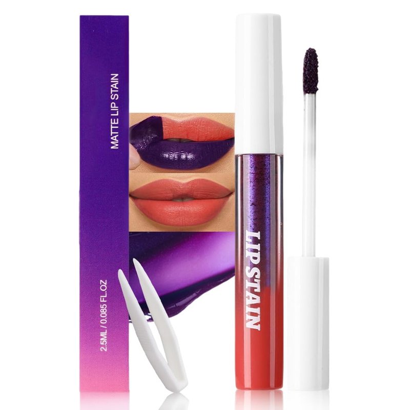 evpct Orange Red Peel Off Lip Stain Tints with Tweezer, Matte Liquid Lipstick Lip Stain Long Lasting Waterproof for Women, Non-stick Cup Lipstick Peel Off High Pigmented Smudge-proof Easy Apply, 06#