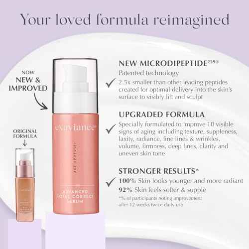 EXUVIANCE AGE REVERSE+ Advanced Total Correct Firming Antiaging Face Serum - For Fine Lines and Deep Wrinkles - Hydrates, Brightens & Evens Skin Tone with Peptides, Hyaluronic Acid and PHA, 1 Fl Oz