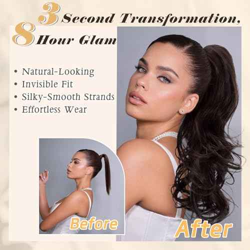 NAYOO Claw Clip Ponytail Extension Brown 18" Long Wavy Ponytail Clip in Hair Extensions for Women Curly Natural Layered Pony Tails for Short Thin Hair Synthetic Hairpiece(Dark Brown Mixed Chestnut)