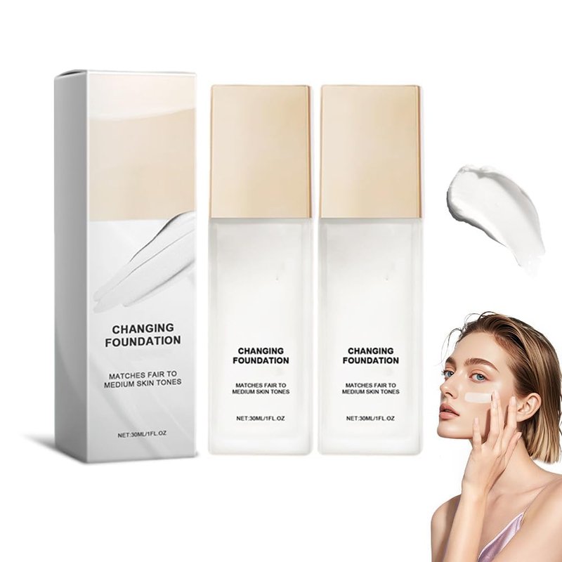 2Pcs Color Changing Foundation for Mature Skin, 2026 New Magic Skin Changing Foundation Mature Skin Makeup CC Concealer, Upgrade All Day Flawless Warm Skin Tone BB Cream