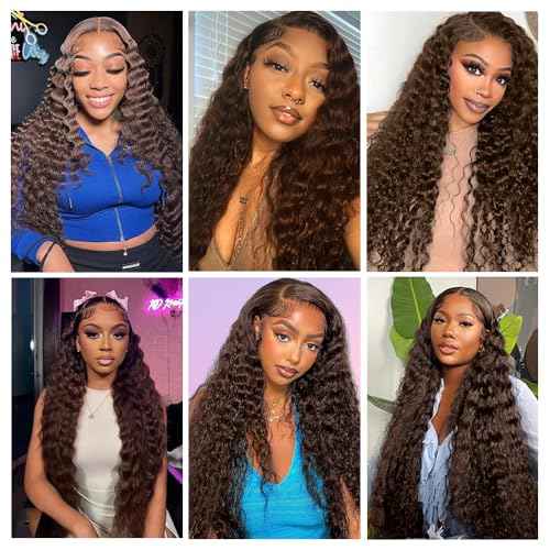 28 30 32 Inch Color 4 Deep Wave Bundles Brown Bundles Human Hair Unprocessed Virgin Dark Brown Bundle Soft and Silky Bundle Hair Extensions
