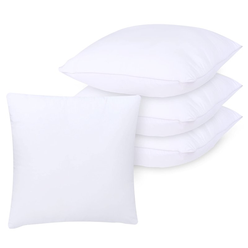GOLD TEXTILES White Throw Pillows Insert (Pack of 4) - 18 x 18 Inches Polyester Sham Stuffer Throw Pillow - Lightweight Square Indoor Decorative Pillows - Bed and Cushion Couch Pillows