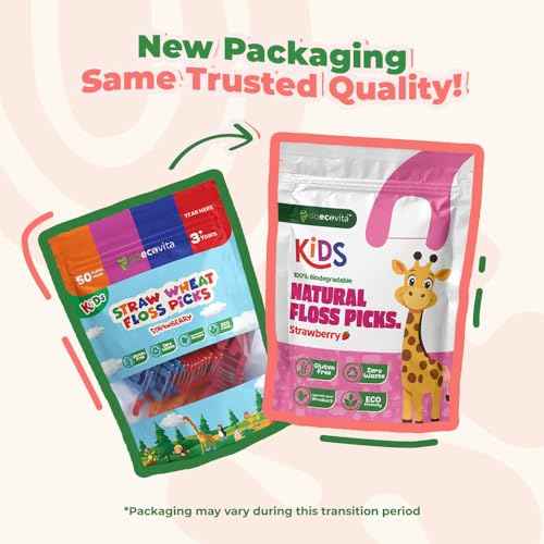 Biodegradable Kids Flossers - Dental Floss Picks for Children | Fluoride & Plastic-Free | Colorful & Fun Animal Floss Sticks | Eco Friendly, Vegan, Natural (Strawberry - 200 Pack)